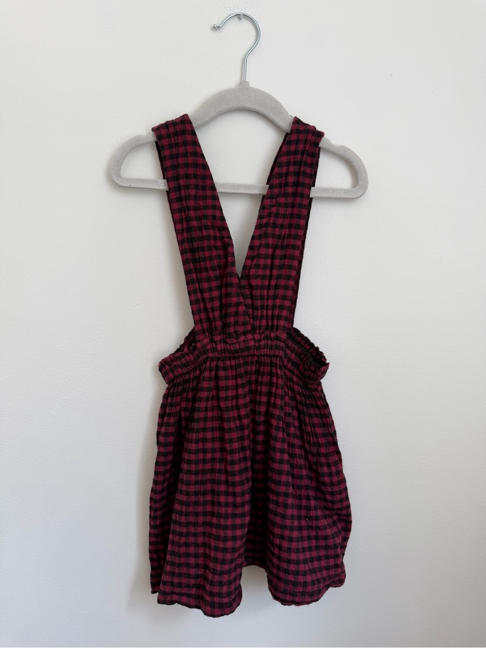 Zara Red & Black Check Pinafore Skirt with Straps (Size 4-5)